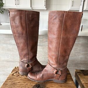 Frye Brown Leather Riding Boots - Tall Harness Style